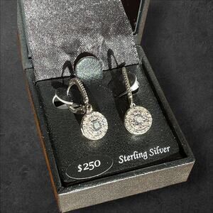 Sterling Silver Diamond Halo Drop Earrings 1/4 Carat I-J I3 Round Leverback New